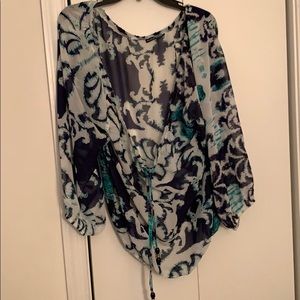 Blue/turquoise long sleeve flowy blouse